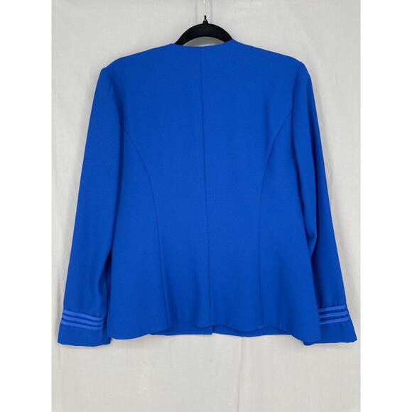 80s Vintage Jacket Womens Medium Blue Cobalt Satin Trim Snap Front Retro 90s - Picture 4 of 11